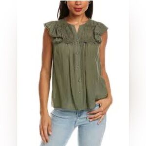 Nanette Lepore Green Pleated Bib Collar Blouse